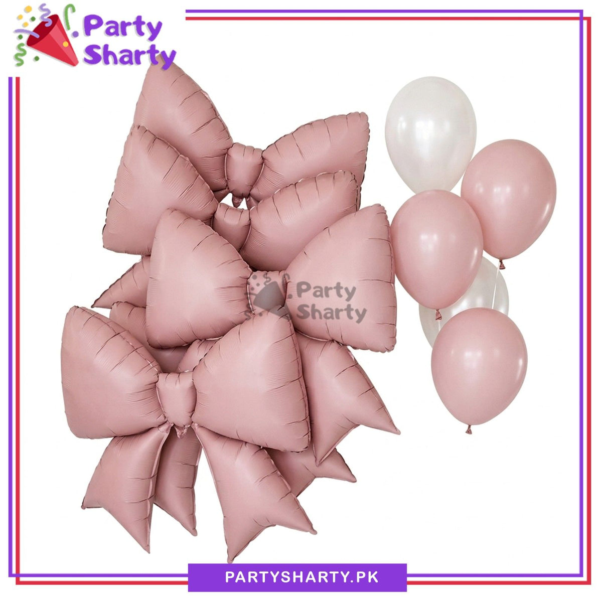 10pcs Baby Pink Bow Foil Balloons Set For Bow Theme Party Decoration & Celebration