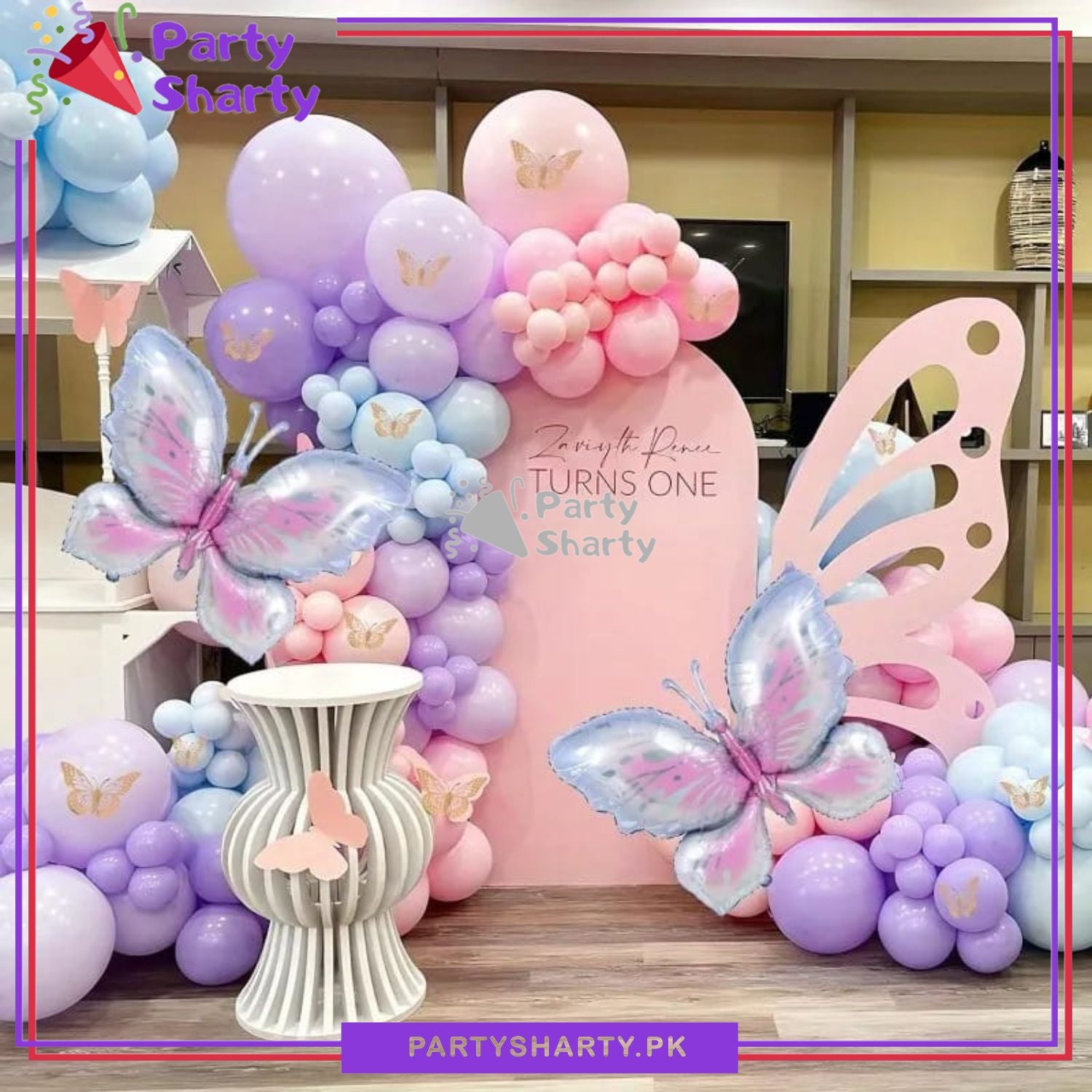 111pcs Pastel Purple, Baby Pink & Baby Blue Butterfly Theme Balloon Garland For Birthday Decoration and Party Celebrations
