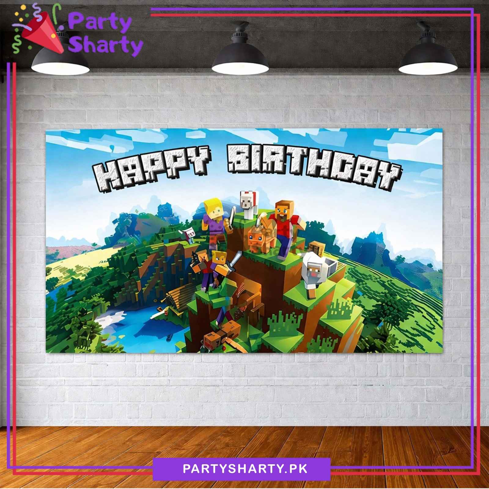 122x67cms Mine Craft Theme Backdrop Poster For Minecraft Theme Based Birthday Decoration