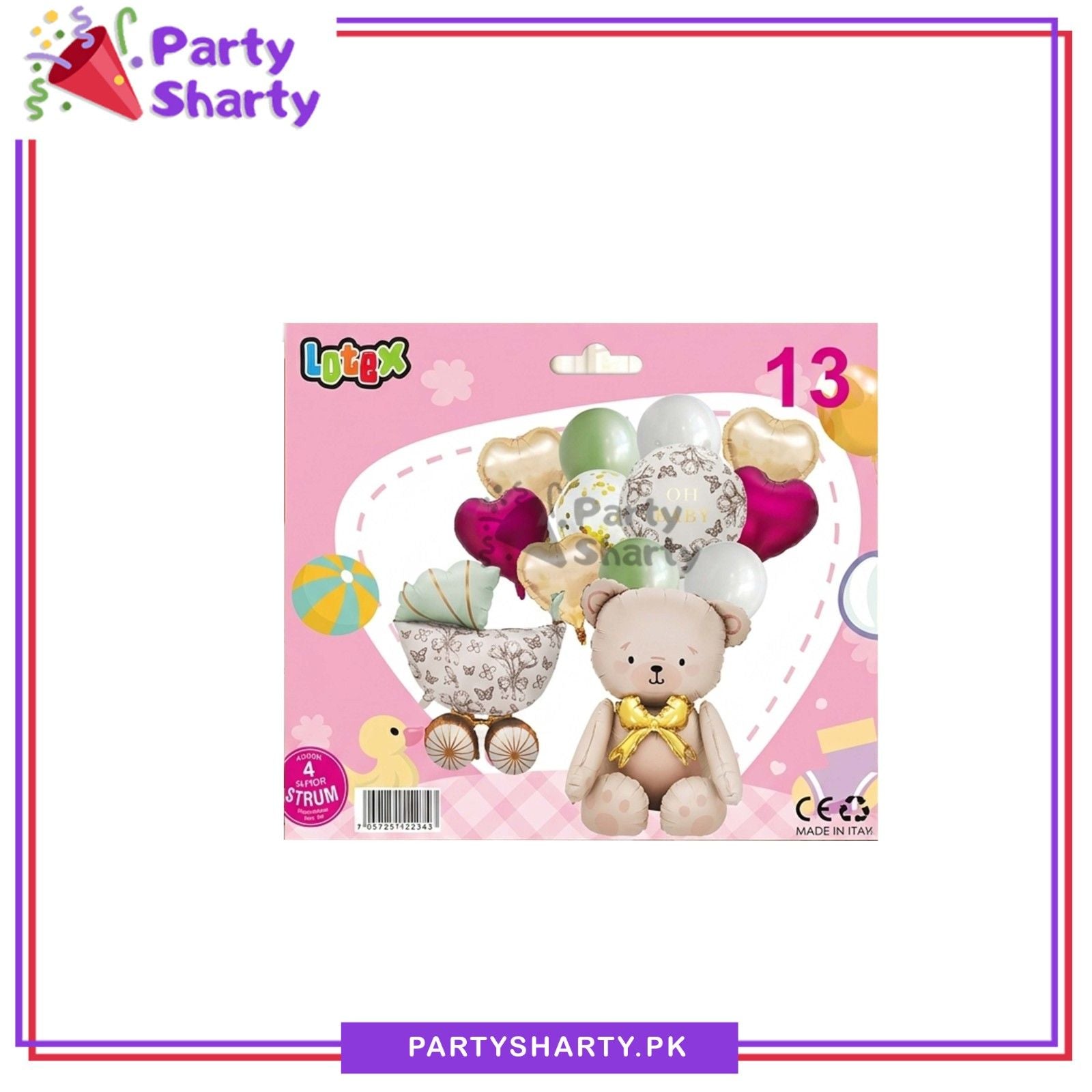 13pcs/Set OH BABY Sitting Teddy Bear with Vintage Baby Cart Foil Balloon Set For Welcome Baby Decoration