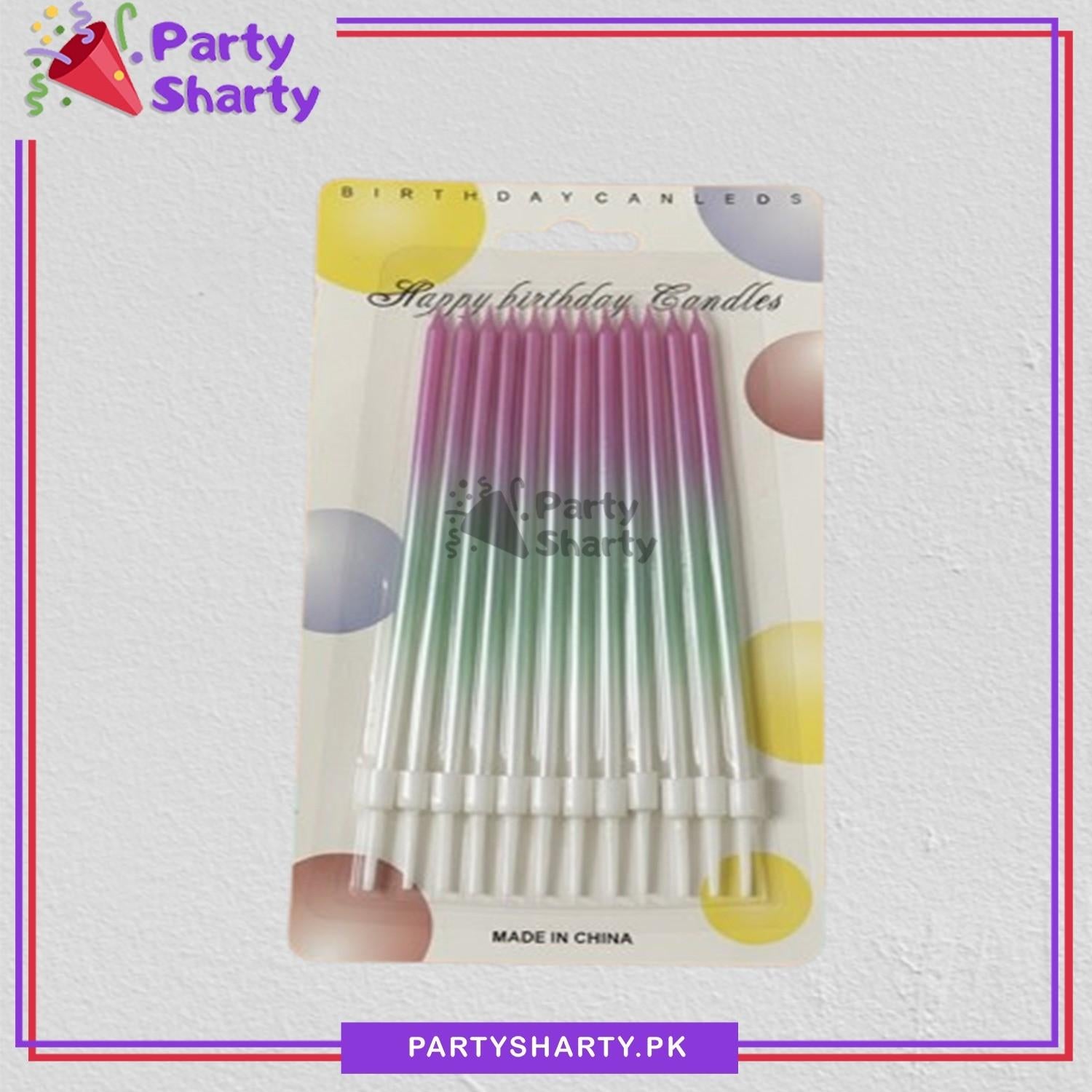 12pcs/Set Gradient Color Long Pencil Birthday Cake Candles For Birthday Party Decoration & Celebrations