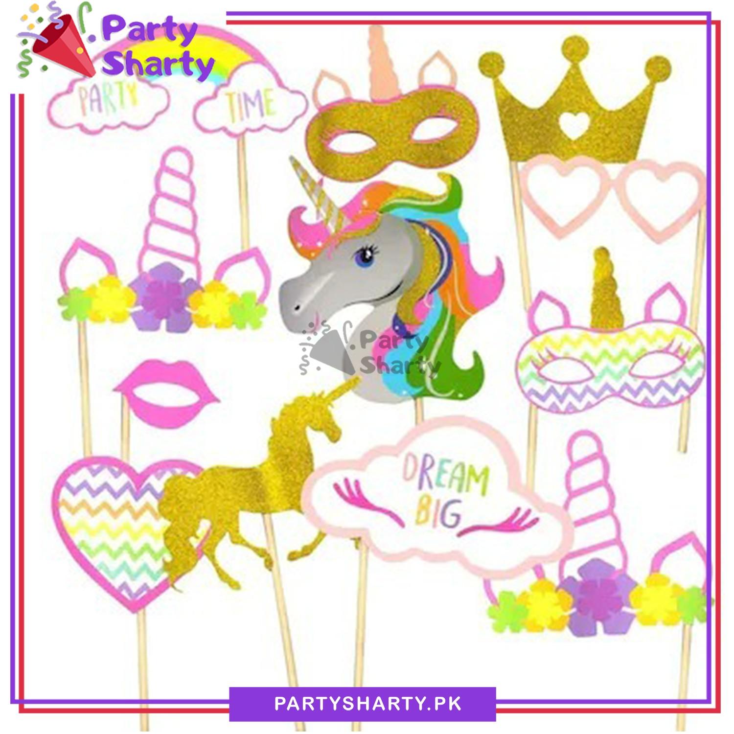 12pcs/Set Unicorn Theme Photo Booth Props For Unicorn Theme Party Celebration & Decoration