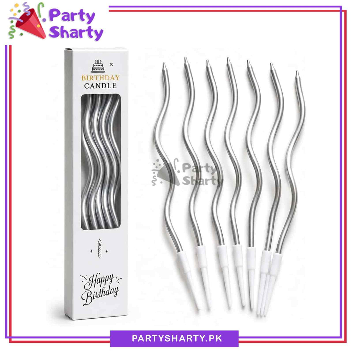 12pcs Silver Twisty Curly Candles For Cake Decoration and Birthday Celebrations