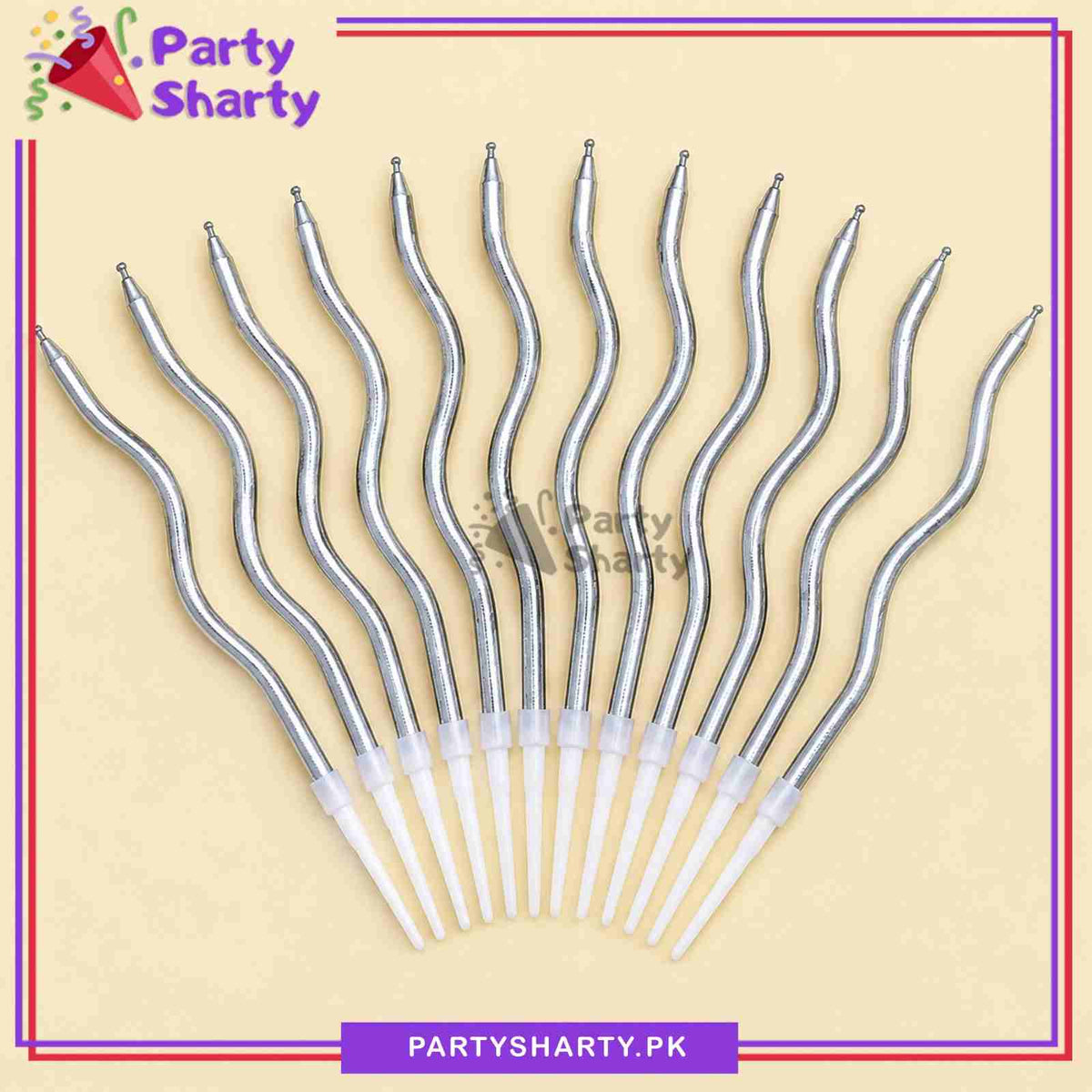 12pcs Silver Twisty Curly Candles For Cake Decoration and Birthday Celebrations