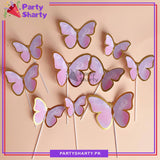 12pcs/set Golden Foil Print Butterflies Cake Topper For Butterfly Theme Cake Decoration