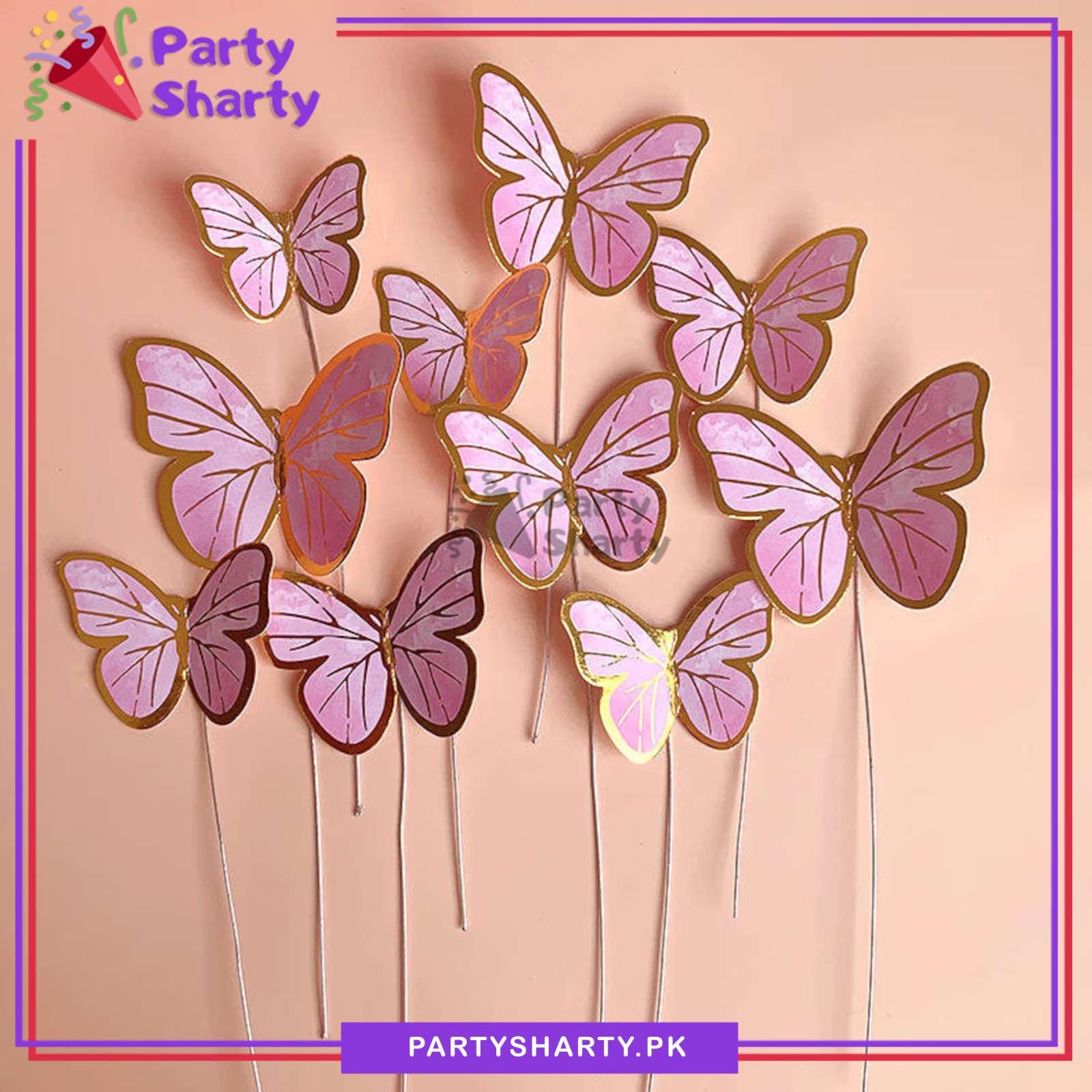 12pcs/set Golden Foil Print Butterflies Cake Topper For Butterfly Theme Cake Decoration