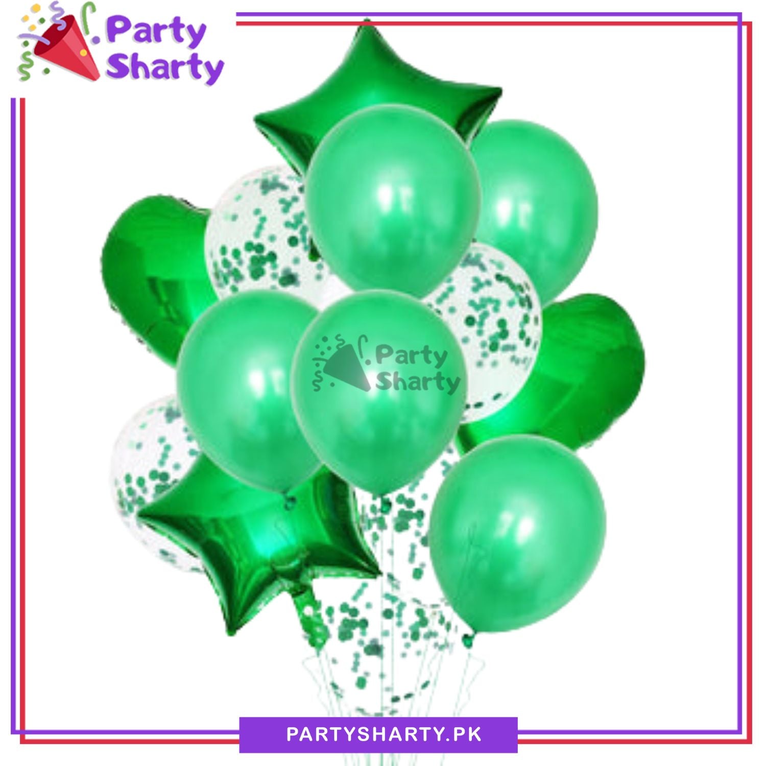14 Pcs Green Confetti Balloons Set For Independence Day Celebration and Decoration