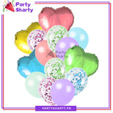 14 Pcs Pastel Color Confetti Decorative Party Balloons Set (Heart Shaped & Confetti Filled Latex Party Balloons Set) For Birthday and Event