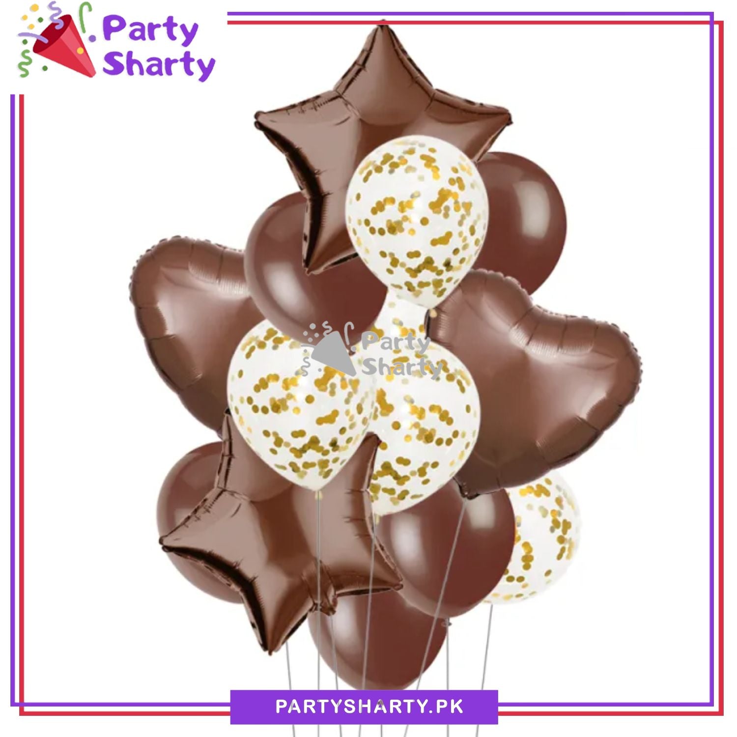 14 Pcs Confetti Decorative Party Balloons Set (Star, Heart Shaped & Confetti Filled Latex Party Balloons Set) For Birthday and Event