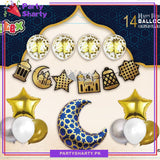 14pcs/set Ramadan Mubarak Theme Hangings with Foil Balloon For Ramadan Iftar Party Decoration and Celebration