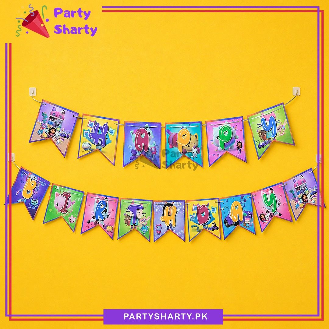 15pcs Gabbys Doll House Happy Birthday Card Banner For Theme Decoration & Celebration