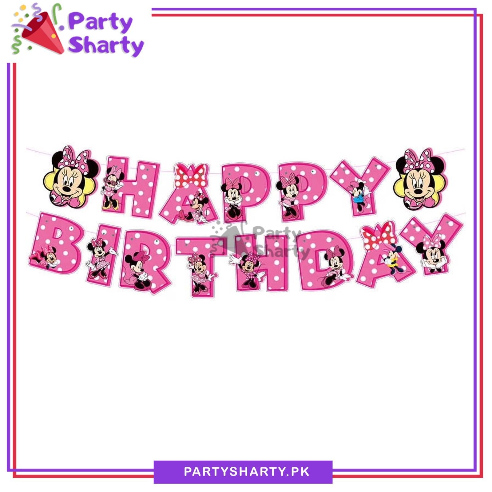 15pcs Pink Minnie Mouse Happy Birthday Card Banner For Theme Decoration & Celebration