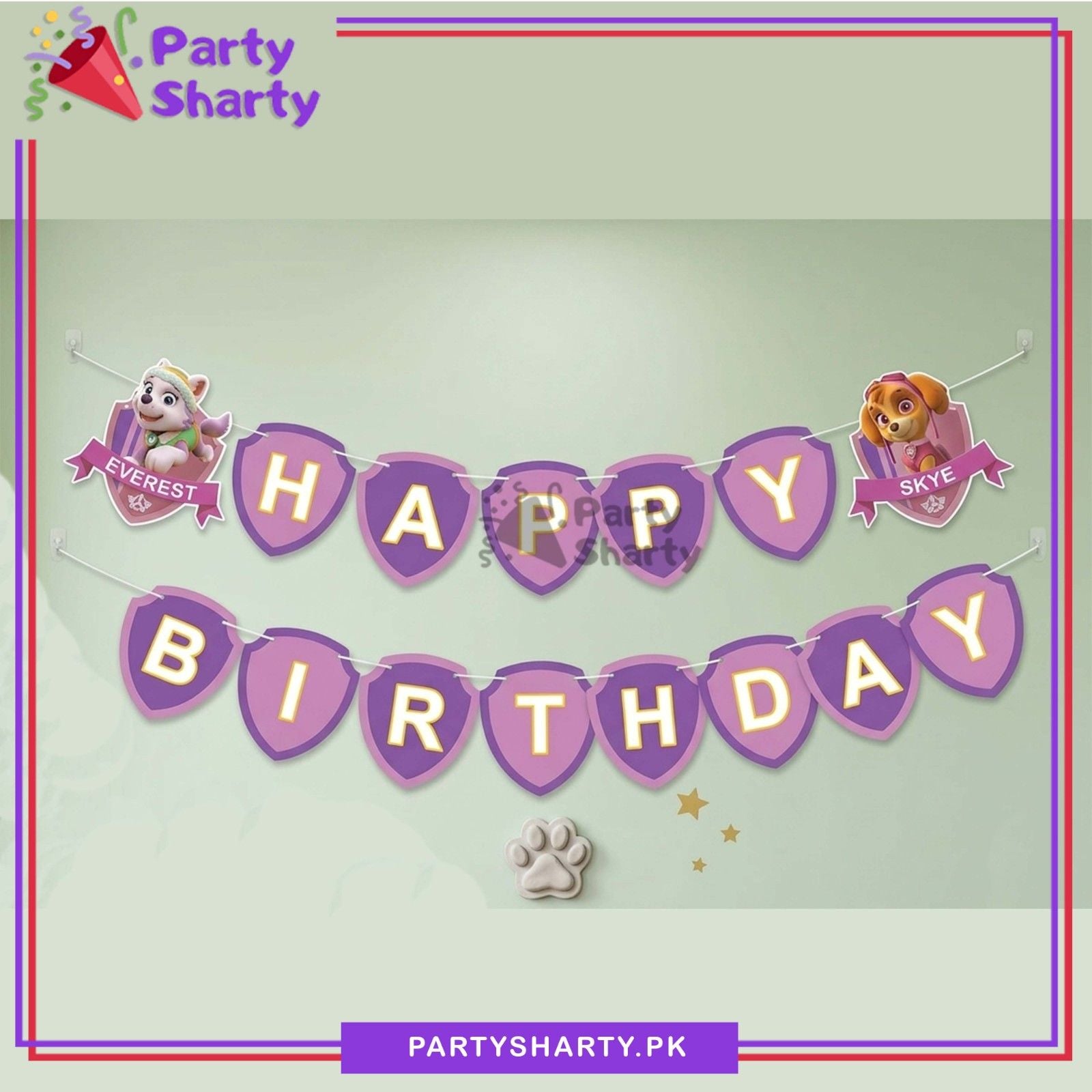 15pcs Paw Patrol With Sky & Everest Character Printed Happy Birthday Card Banner For Theme Decoration