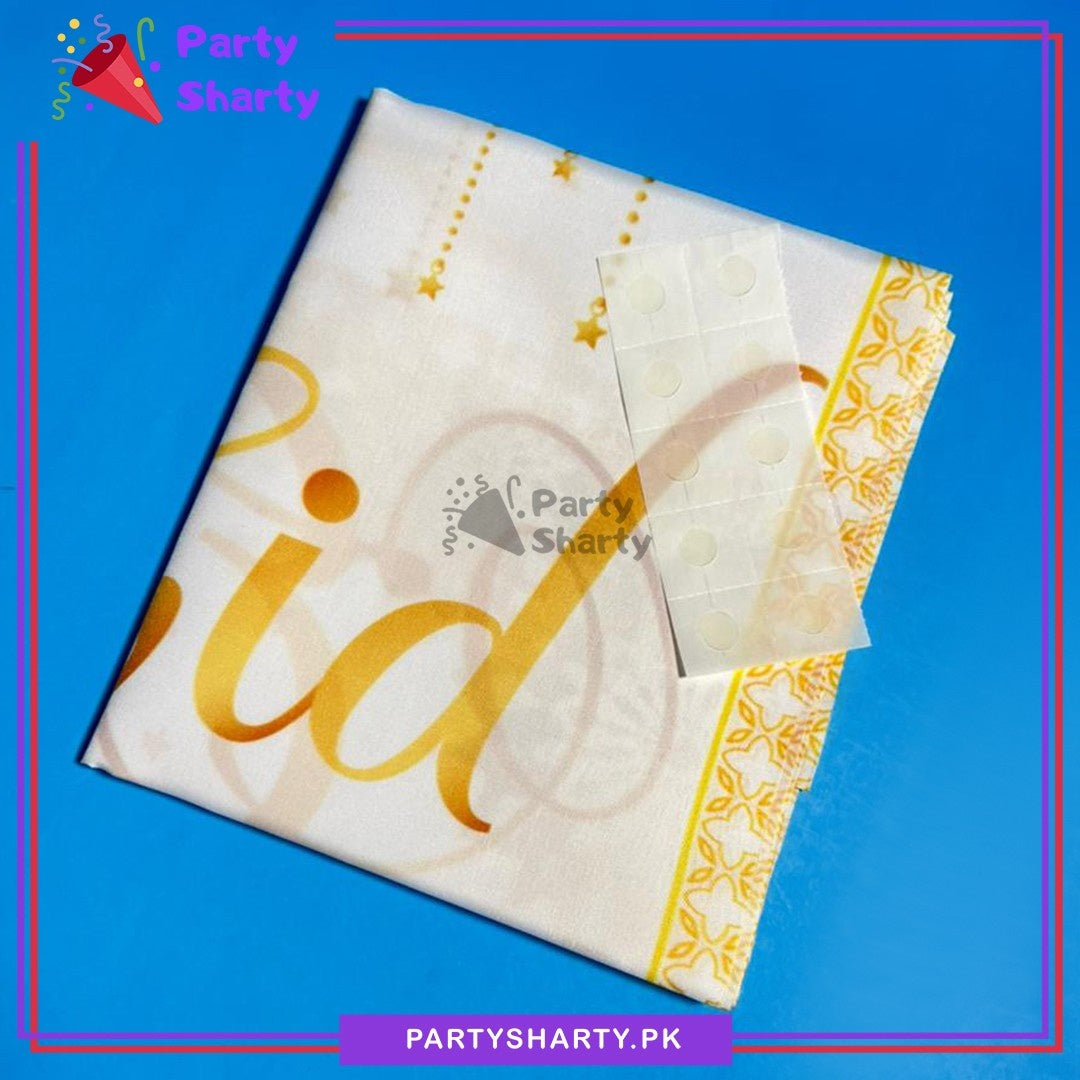 180x35cms Golden & White Eid Mubarak Table Runner For Eid Decoration & Celebration