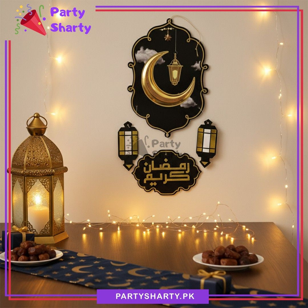 18inches Black Ramadan Kareem with Lantern Cutout Cardboard Hanging For Ramadan Decoration
