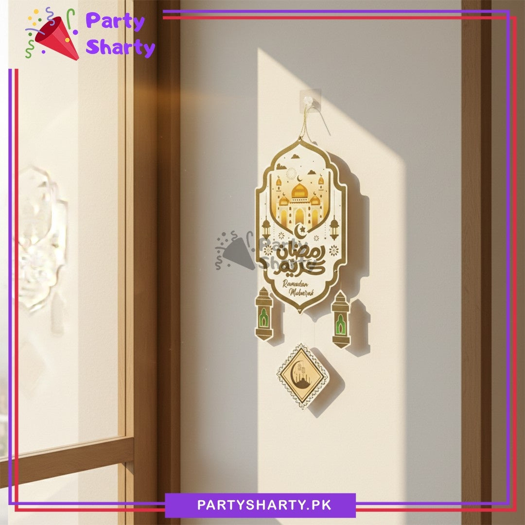 18inches White & Gold Ramadan Kareem with Lantern & Mosque Design Hanging For Ramadan Decoration