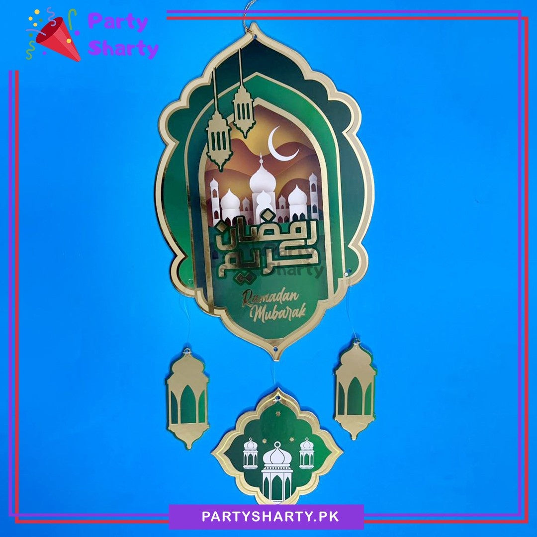 18inches Green Ramadan Kareem with Lantern Cutout Cardboard Hanging For Ramadan Decoration