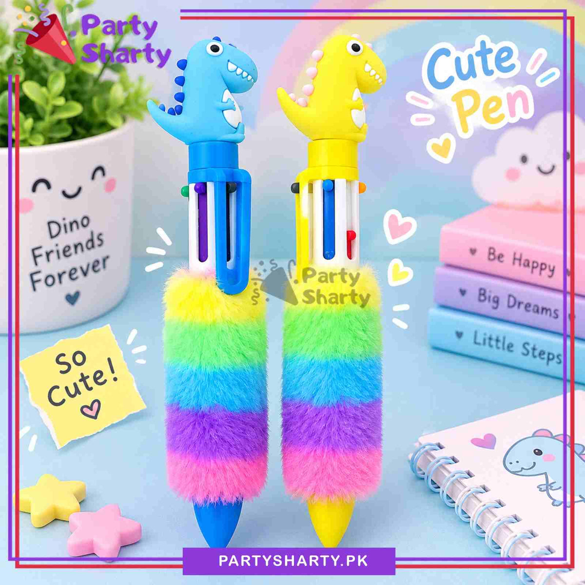 1pc 6 Color Dinosaur Themed Fluffy Grip Gel Pen For Dino Theme Giveaways
