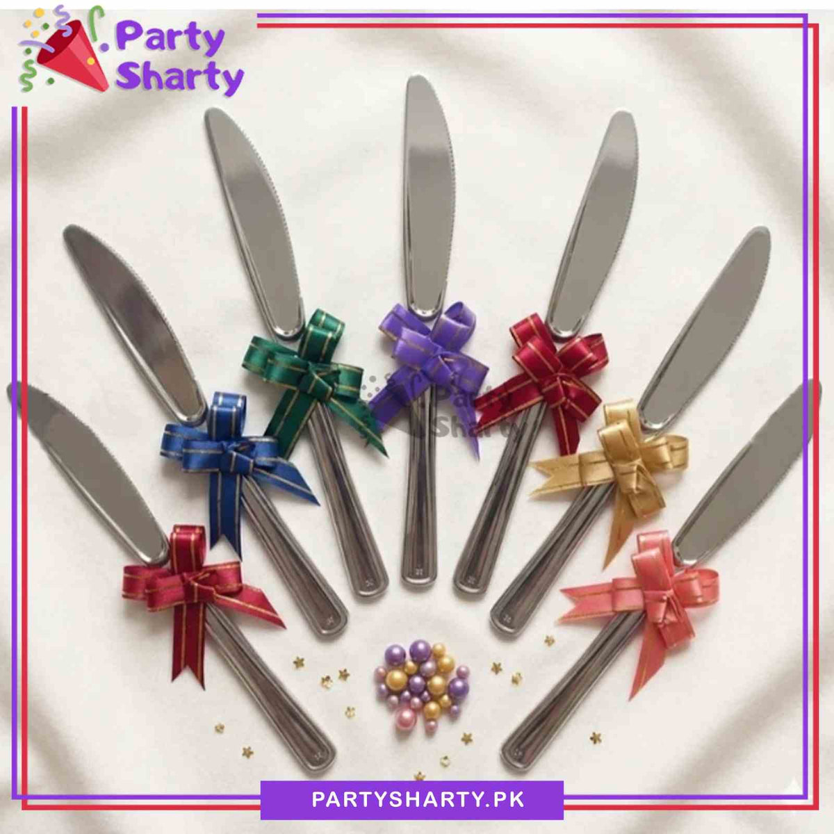 1pc Golden and Silver Glossy Plastic Knife With Mini Bow For Cake Cutting Celebration