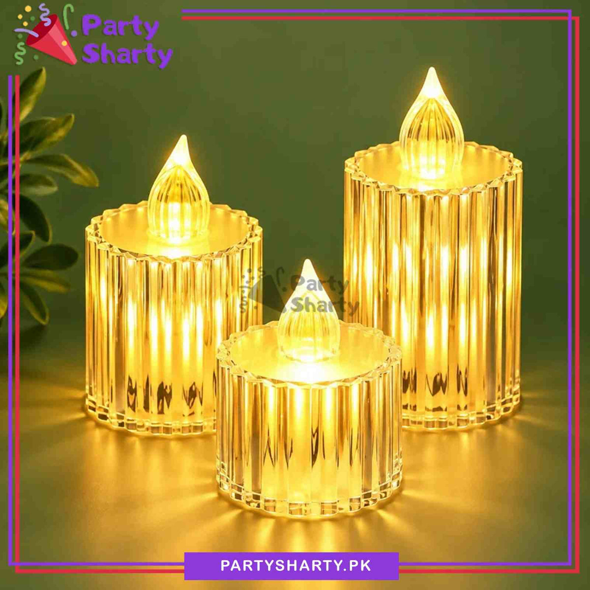 1pc Large Size Crystal LED Candle With Stripe Design Warm Light For Birthday Party Candle Light Dinner Decoration
