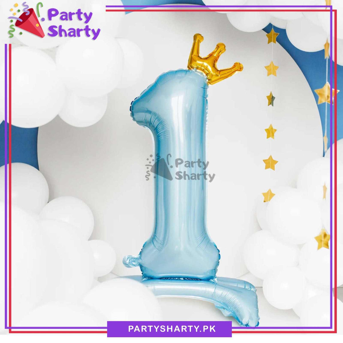 1pc Numeric 1 with Golden Crown Airloonz Foil Balloon For First Birthday Event Celebration