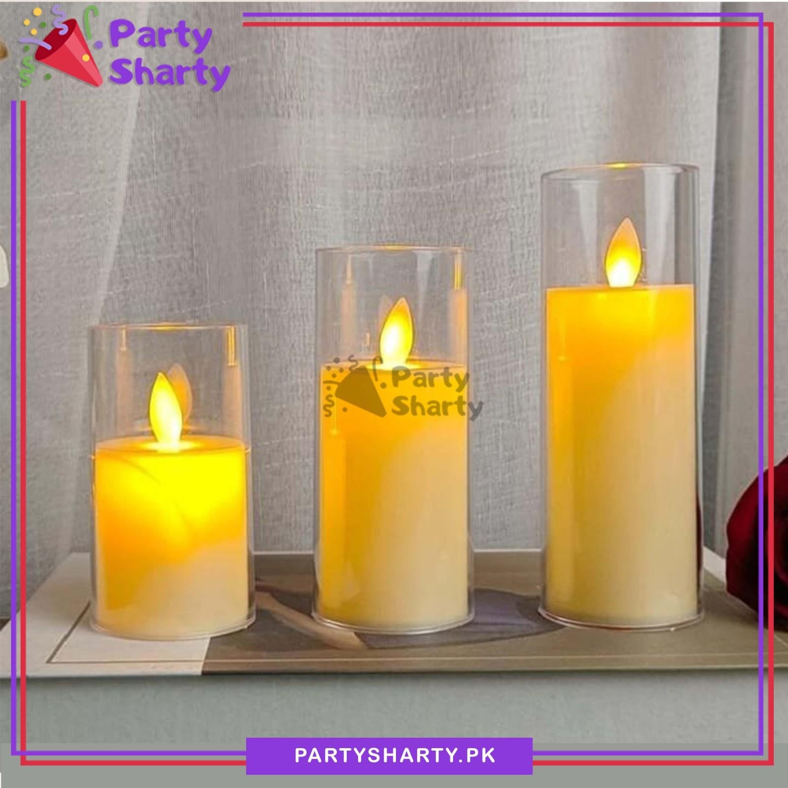 1pc Plastic Glass Jar Realistic LED Candle Shaped Warm Light For Party Table Decoration
