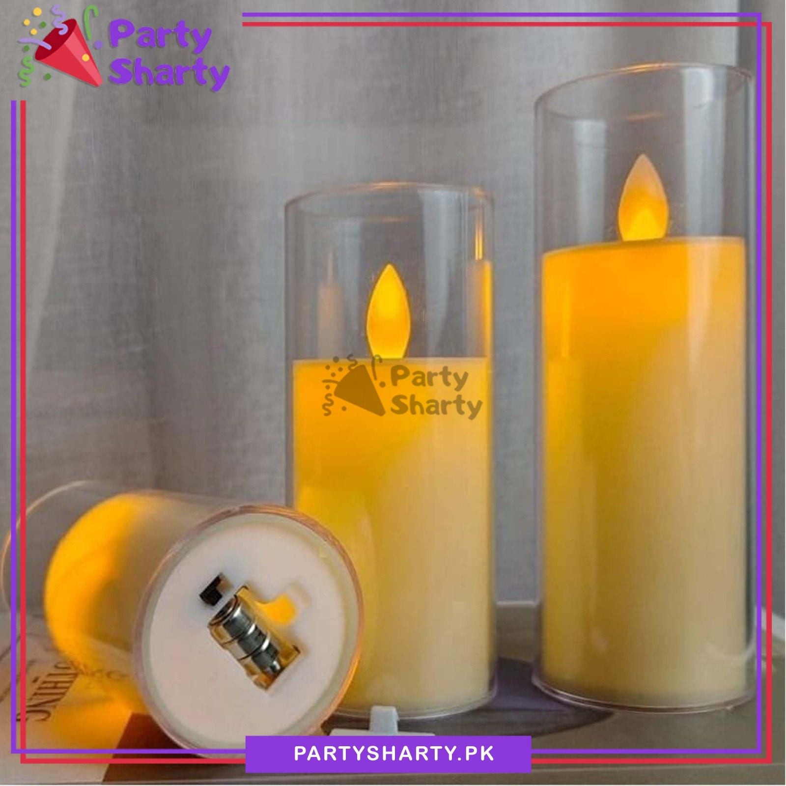 1pc Plastic Glass Jar Realistic LED Candle Shaped Warm Light For Party Table Decoration
