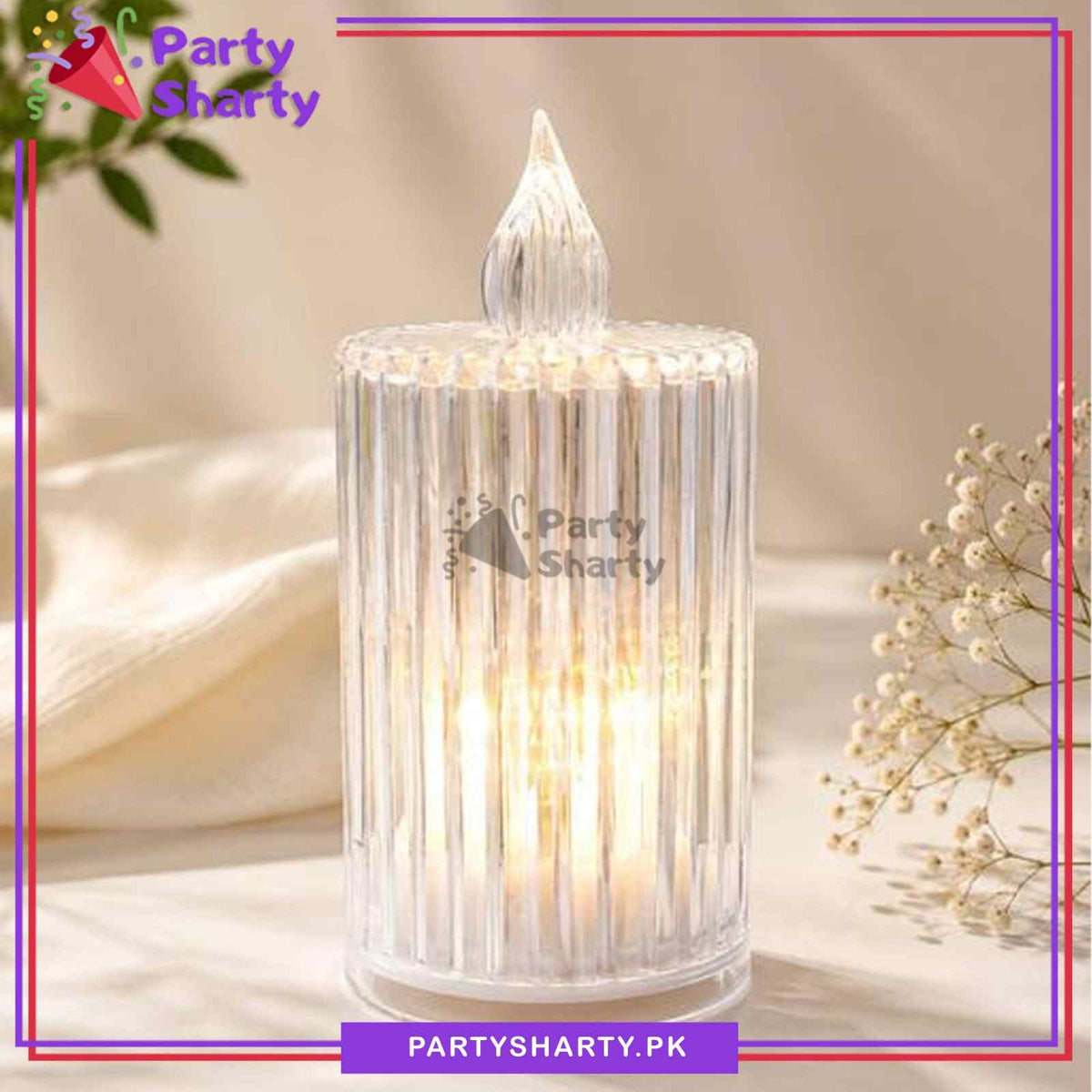 1pc Large Size Crystal LED Candle With Stripe Design Warm Light For Birthday Party Candle Light Dinner Decoration