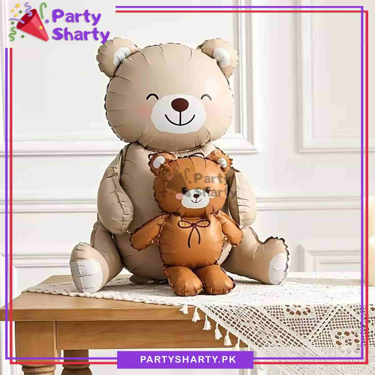 1pc Matte Sitting Teddy Bear With Holding Mini Bear Foil Balloon For Theme Party Decoration