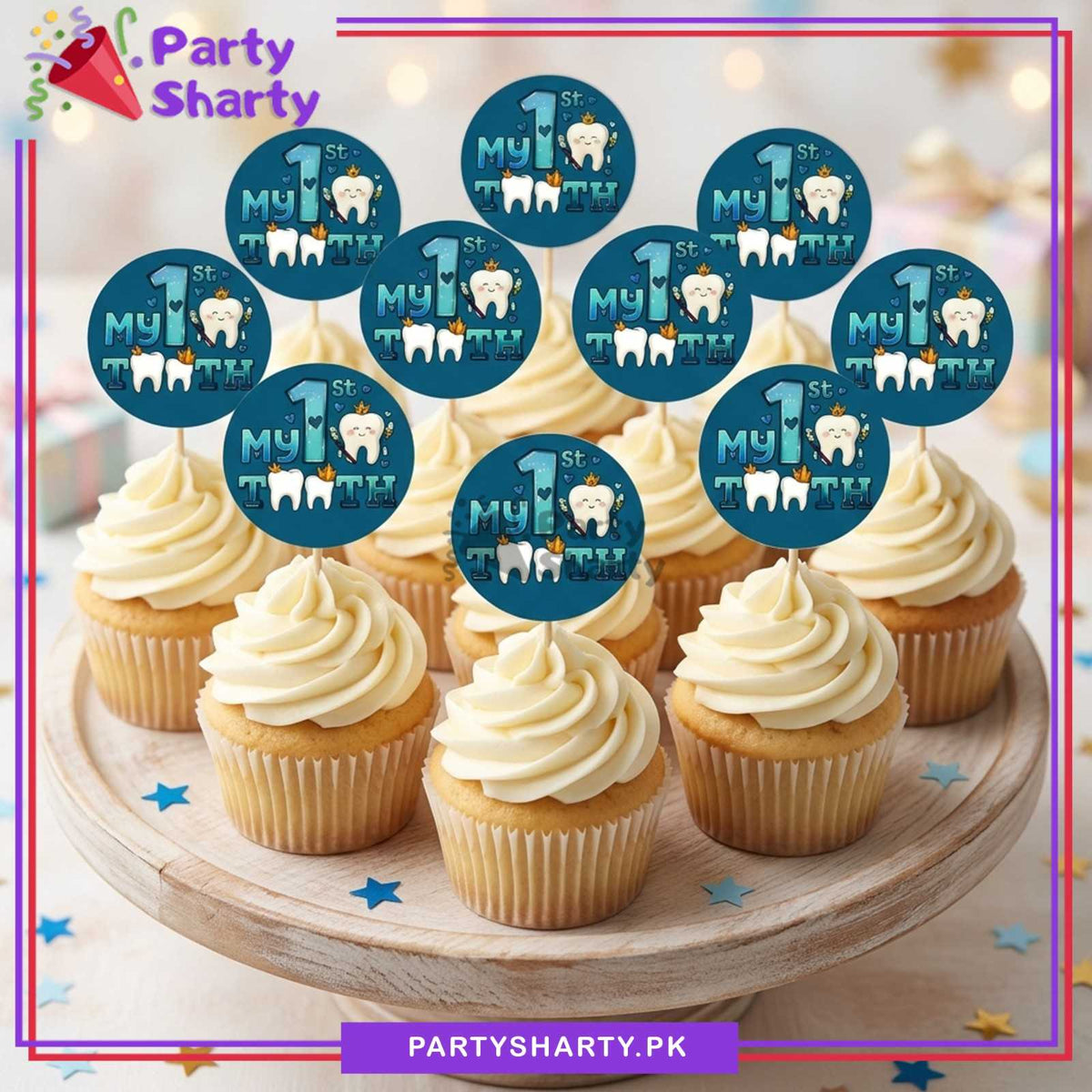 My 1st Tooth Cup Cake Topper For First Tooth Theme Celebration & Decoration
