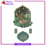 20inches Green Ramadan Kareem with Lantern Cardboard Cutout, Moon Star Lantern Printed Hanging For Ramadan Kareem Wall Decoration