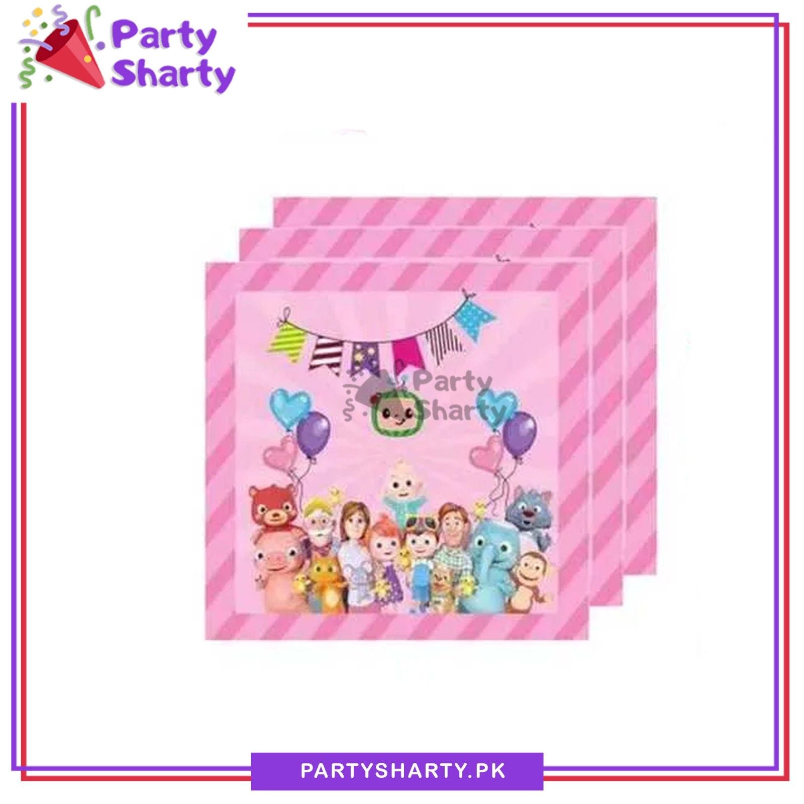 20pcs Pink Cocomelon Theme Paper Napkins For Cocomelon Theme Party Table Decoration