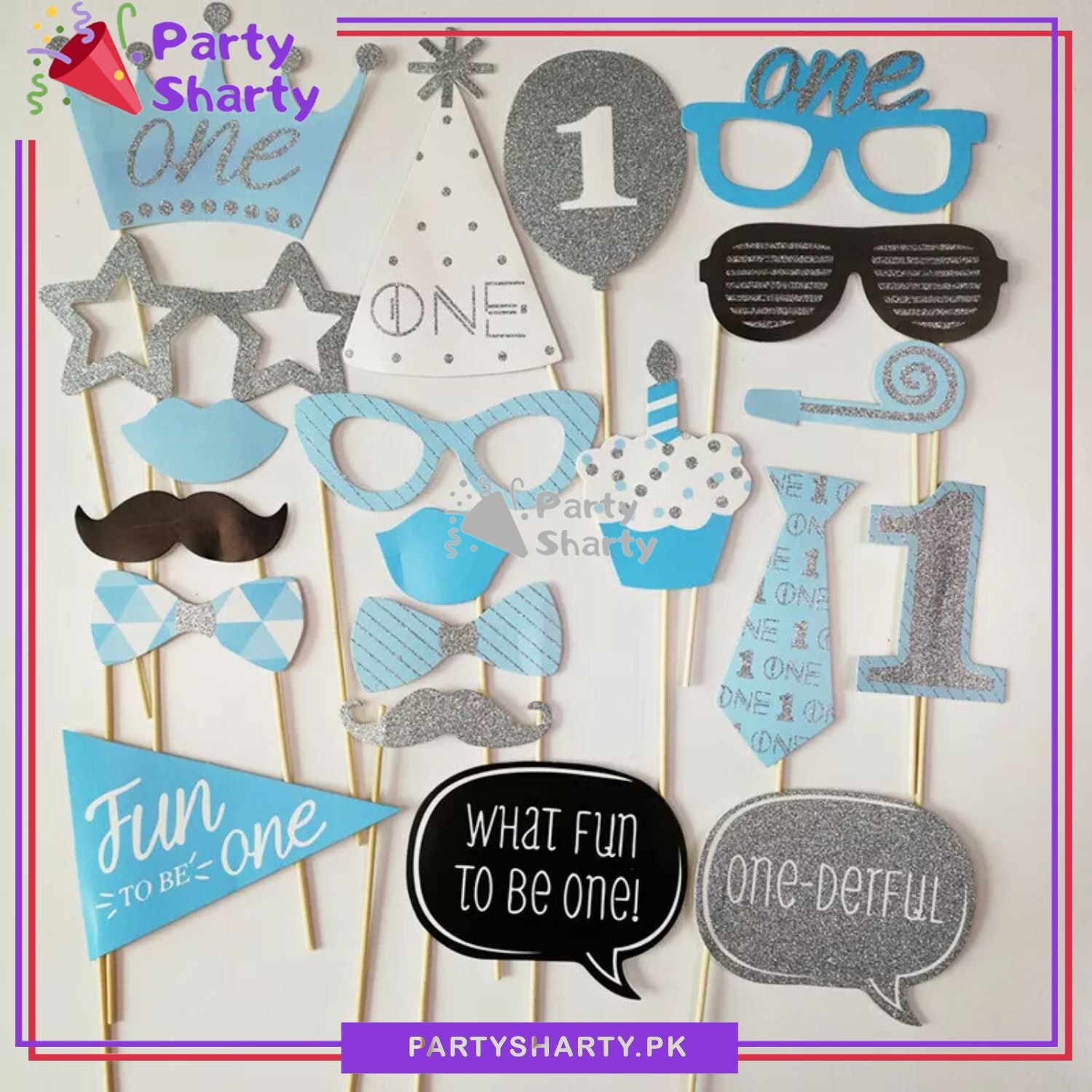 20pcs First Birthday Theme Photo Booth Props For 1st Happy Birthday Party Celebration and Decoration