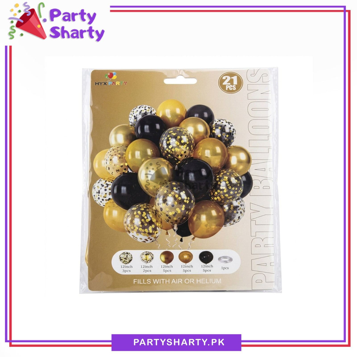 21pcs Black & Golden Party Balloons Set For Party Event Decoration