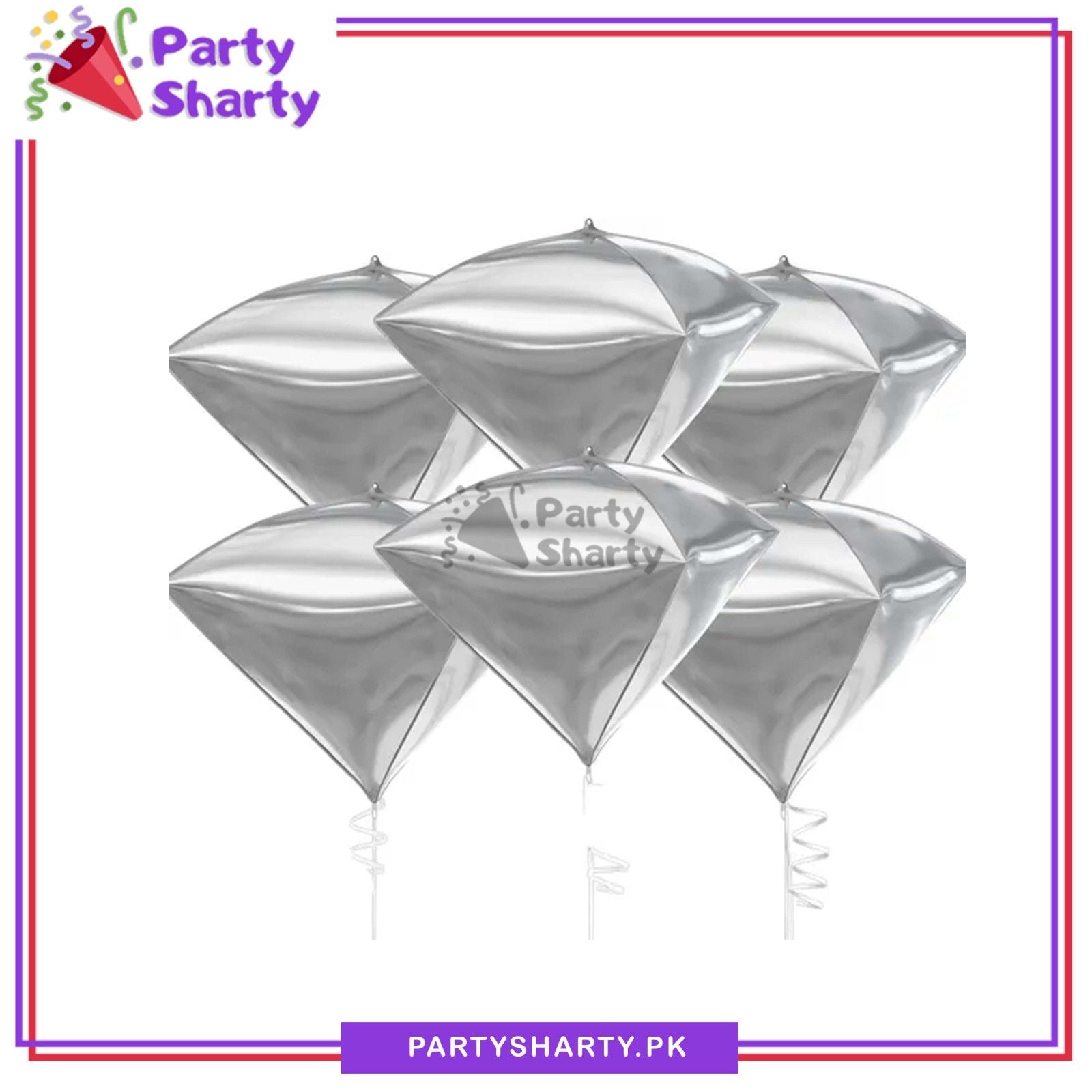 24inches Silver Diamond Shaped Orbz Foil Balloon For Birthday & Party Decoration