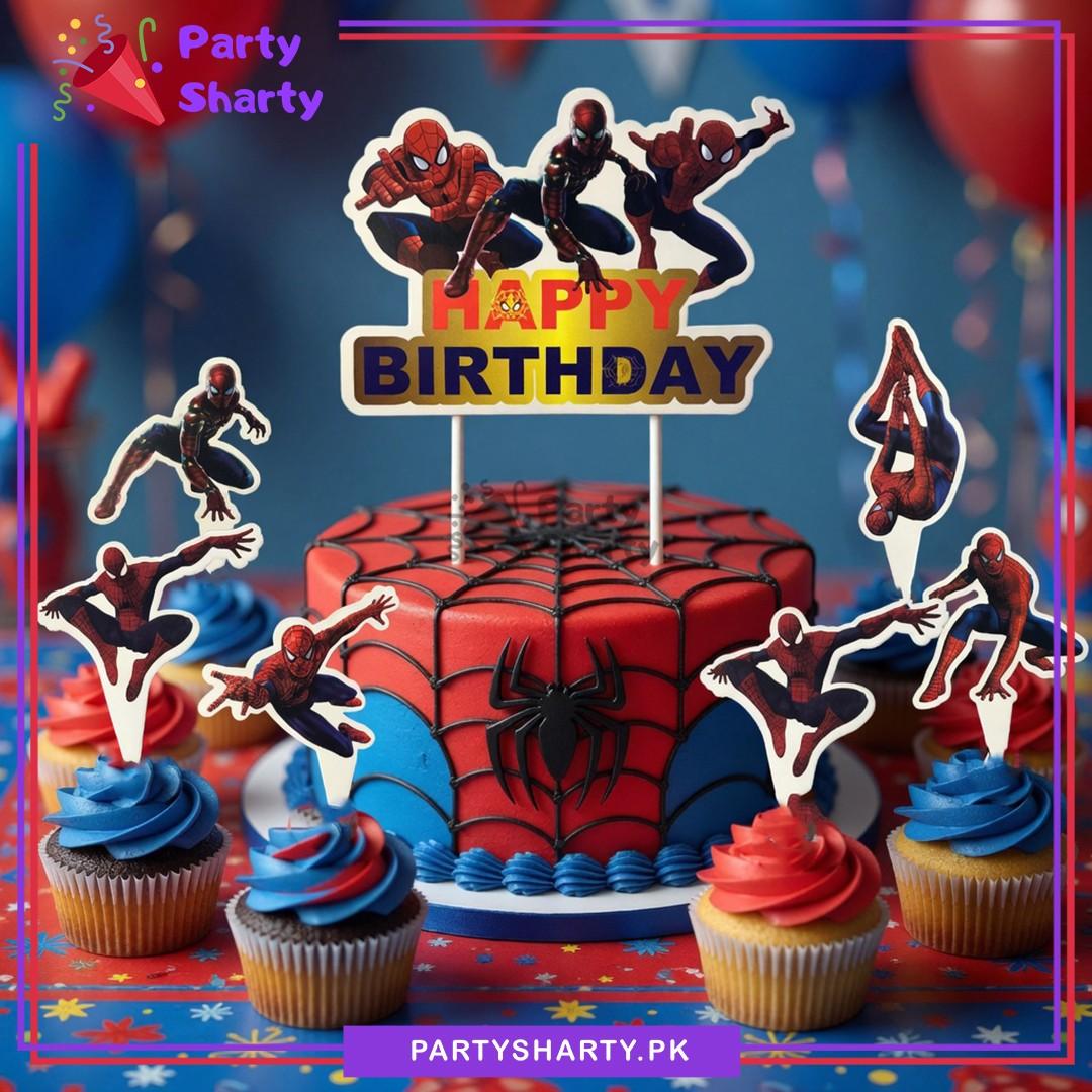 25pcs Spiderman Cake & Cup Cake Toppers set for Spiderman Theme Birthday Decoration & Celebration