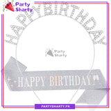 2pcs/Set Happy Birthday Glittered Sash with Rhinestones Hairband For Birthday Party Event and Celebration