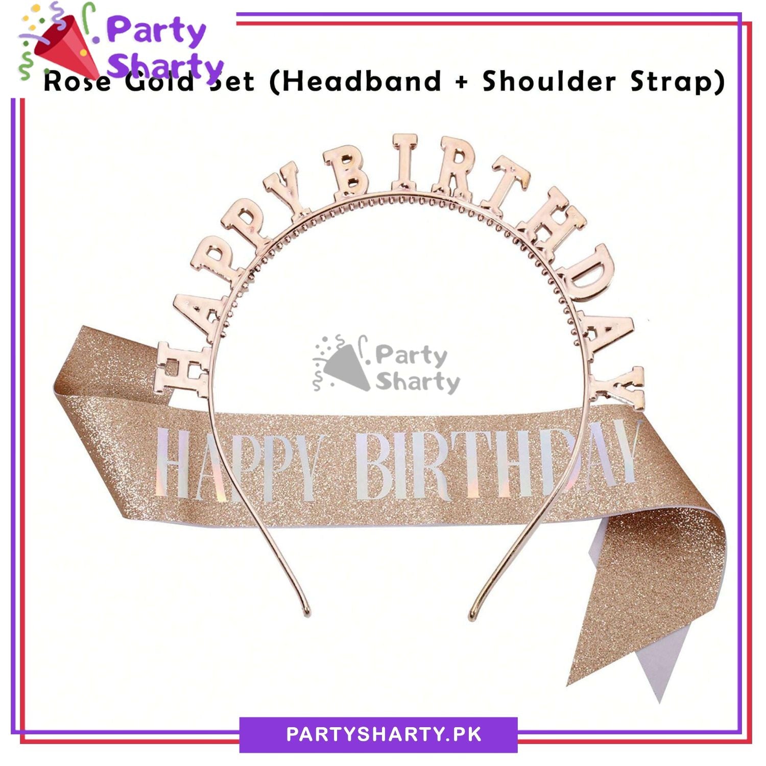 2pcs/Set Happy Birthday Glittered Sash with Rhinestones Hairband For Birthday Party Event and Celebration