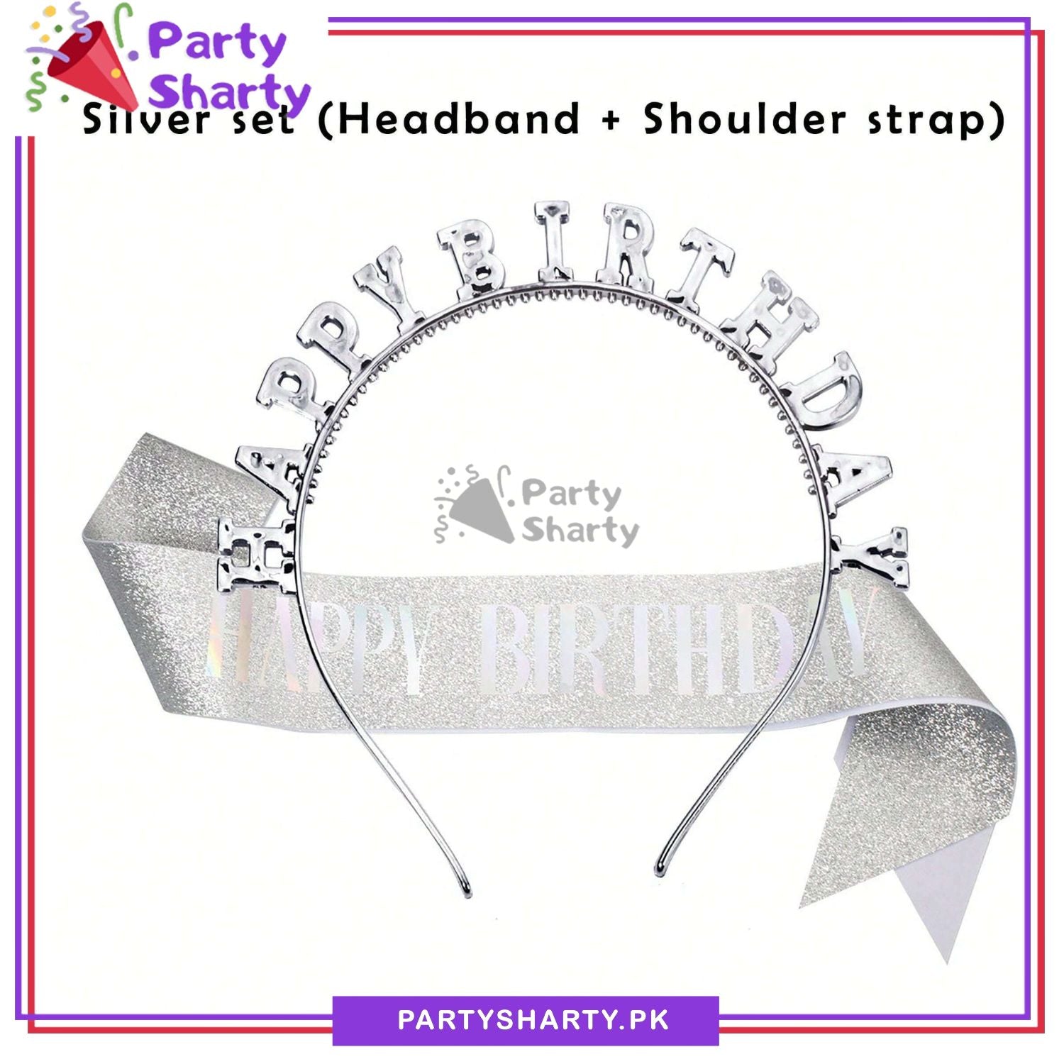 2pcs/Set Happy Birthday Glittered Sash with Rhinestones Hairband For Birthday Party Event and Celebration
