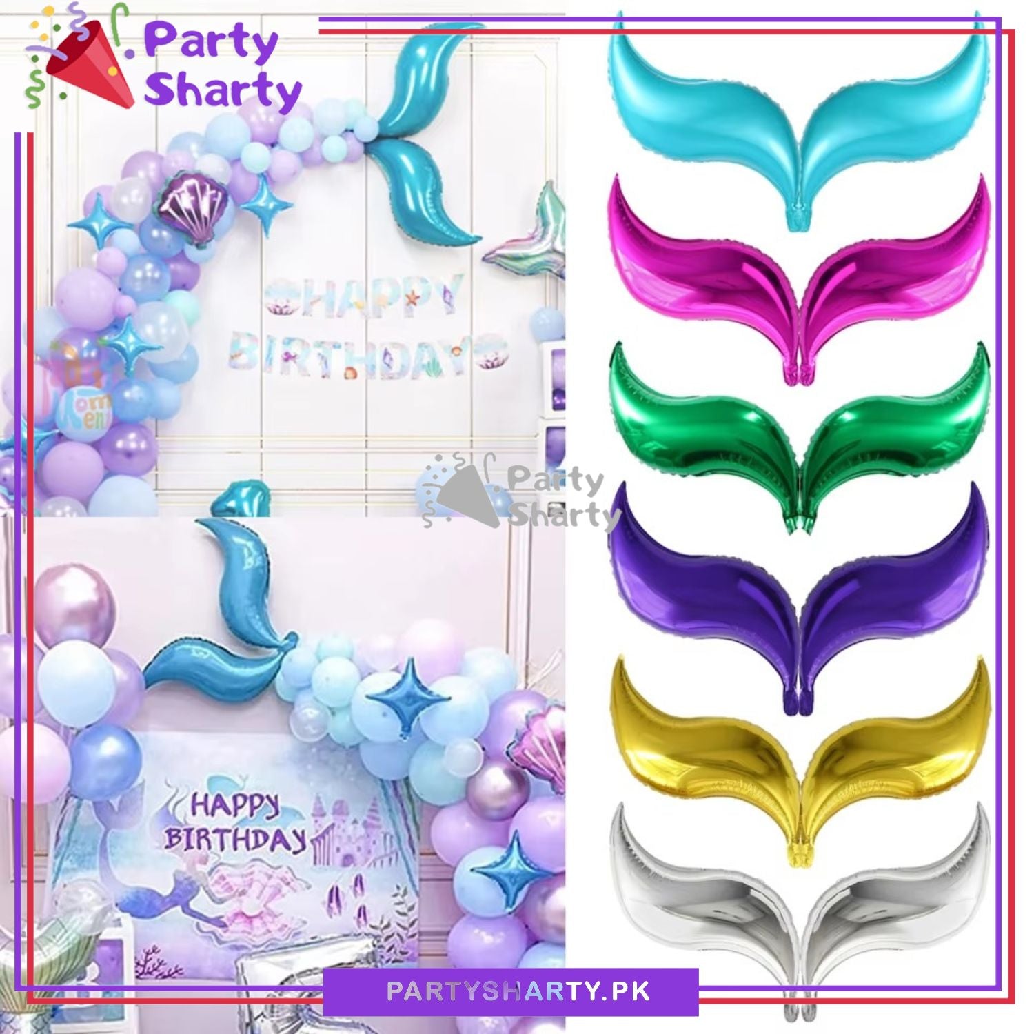 2pcs Mermaid Tail S-shaped Foil Balloon For Mermaid Theme Party Decoration