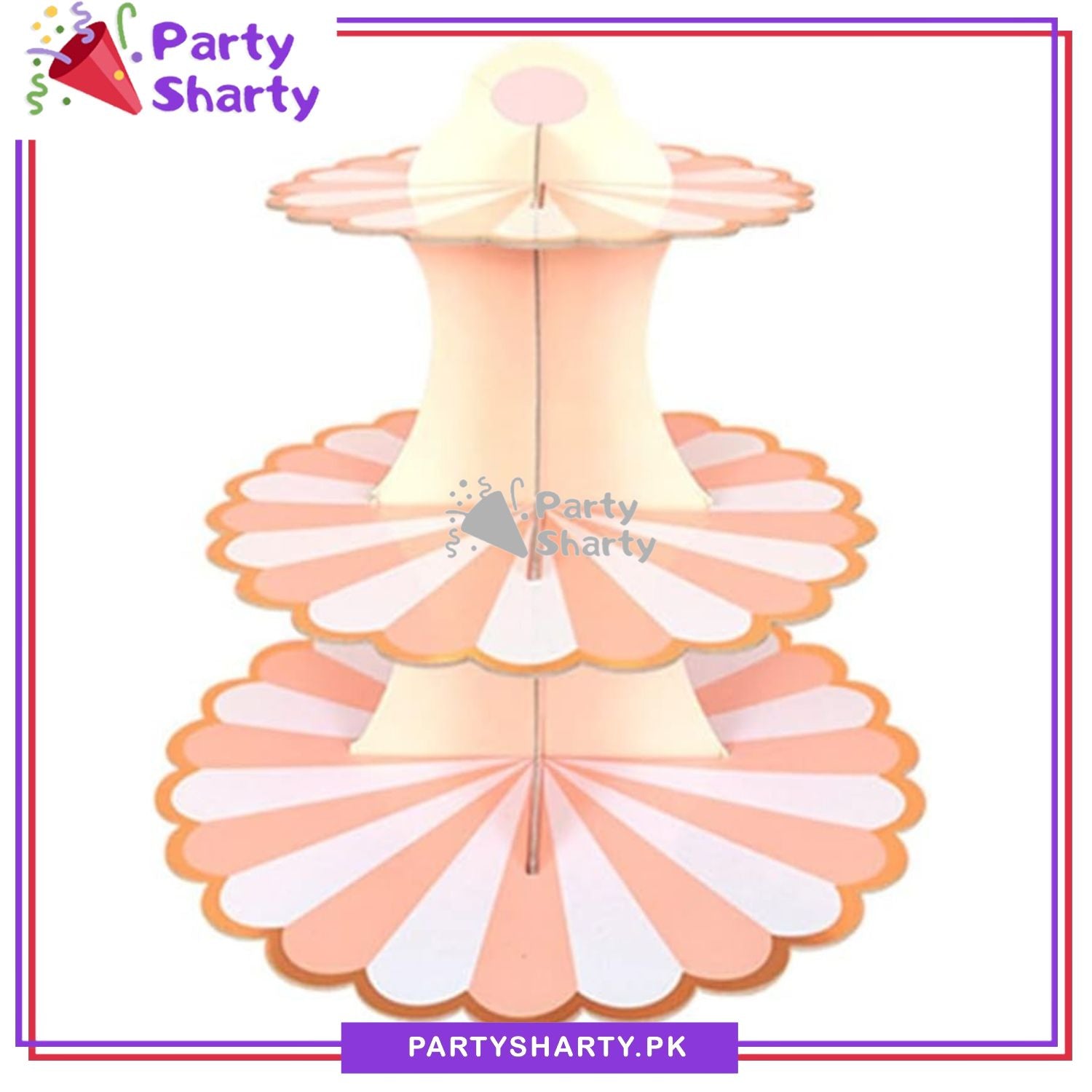 3-Tier Cupcake Stand, White Strip Pattern Cardboard Cupcake Holder Stand For Candyland Birthday Party Decoration and Celebration