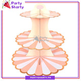 3-Tier Cupcake Stand, White Strip Pattern Cardboard Cupcake Holder Stand For Candyland Birthday Party Decoration and Celebration