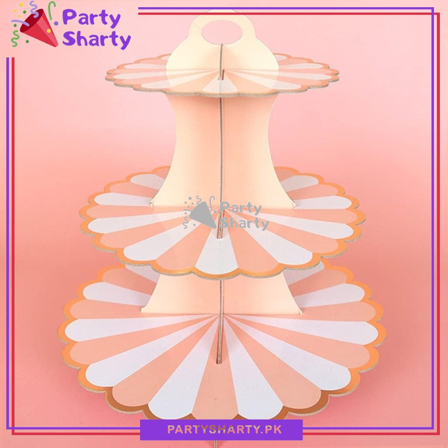3-Tier Cupcake Stand, White Strip Pattern Cardboard Cupcake Holder Stand For Candyland Birthday Party Decoration and Celebration