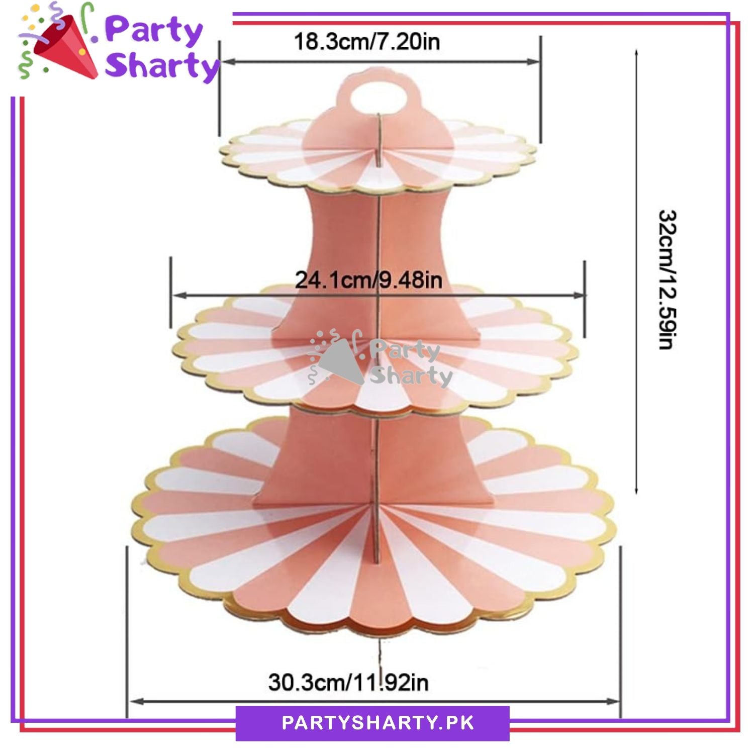 3-Tier Cupcake Stand, White Strip Pattern Cardboard Cupcake Holder Stand For Candyland Birthday Party Decoration and Celebration