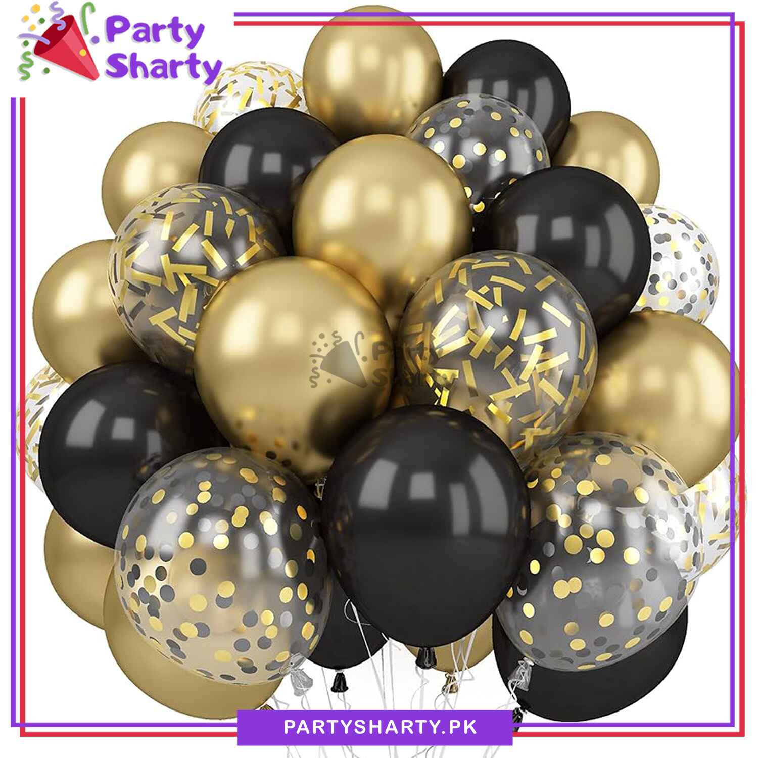 30pcs / Pack Black & Golden Metallic Balloons with Confetti Balloons For Party Decoration & Celebrations