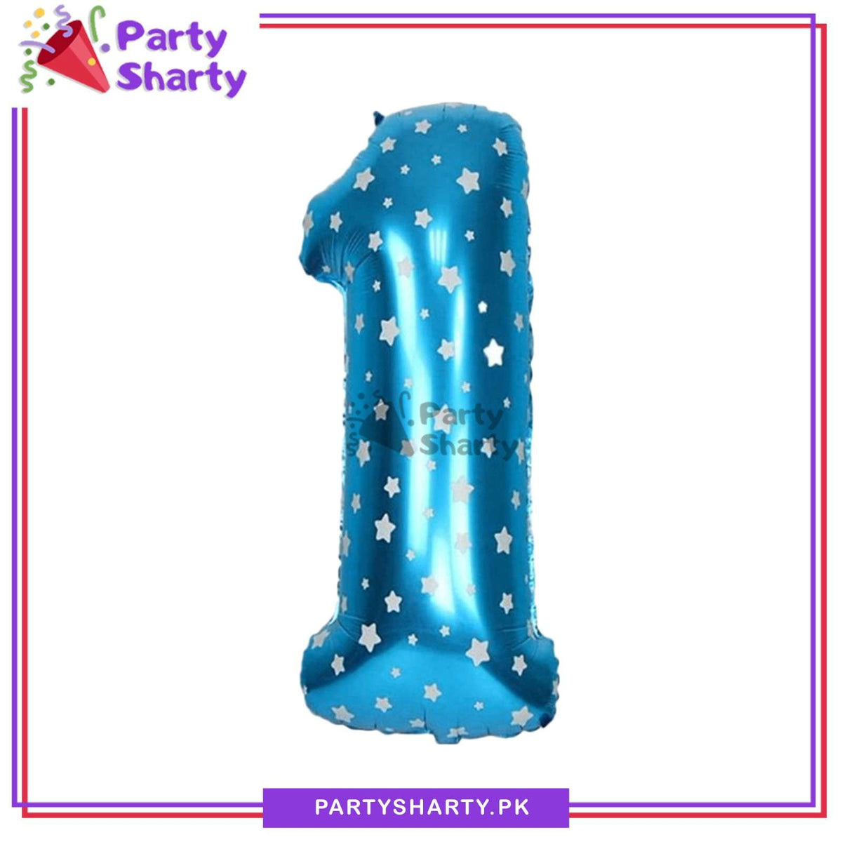 32inches Blue Number With Mini Stars Printed Foil Balloon For Party Decoration & Celebration