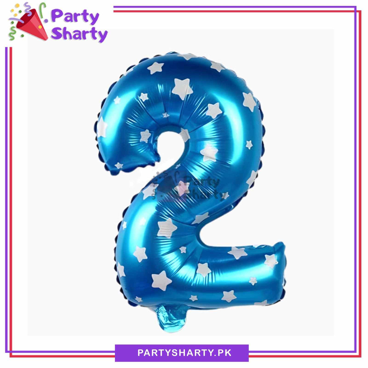 32inches Blue Number With Mini Stars Printed Foil Balloon For Party Decoration & Celebration