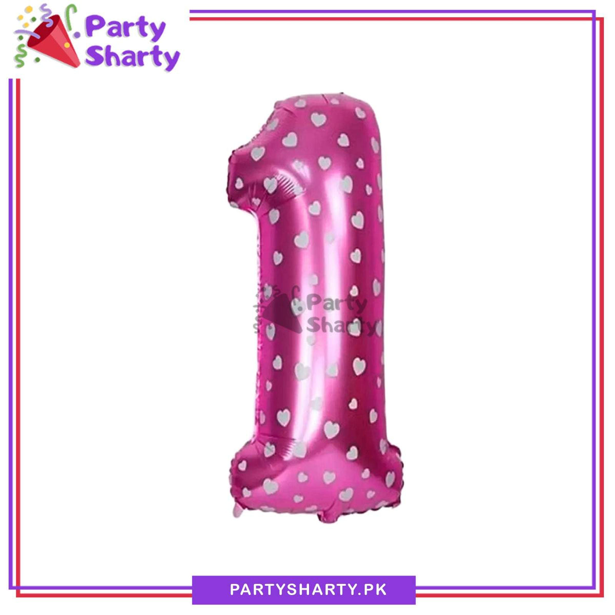 32inches Pink Number With Mini Hearts Printed Foil Balloon For Party Decoration & Celebration