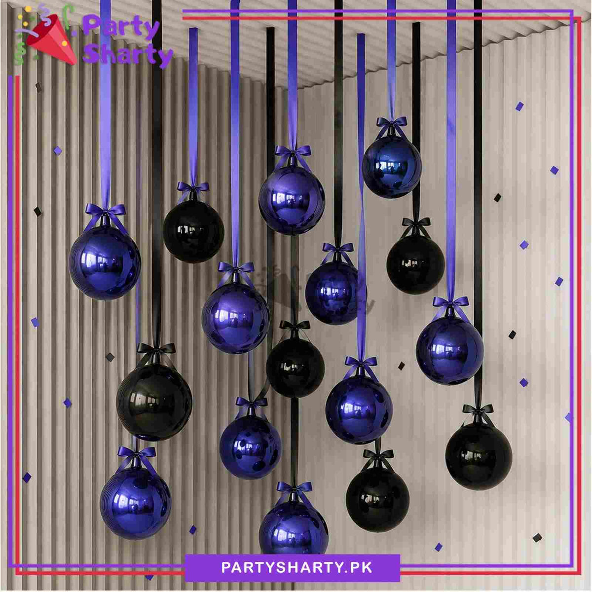 36pcs Dark Blue & Black Orbz Foil Balloons With Ribbons Set For Birthday Party Celebration