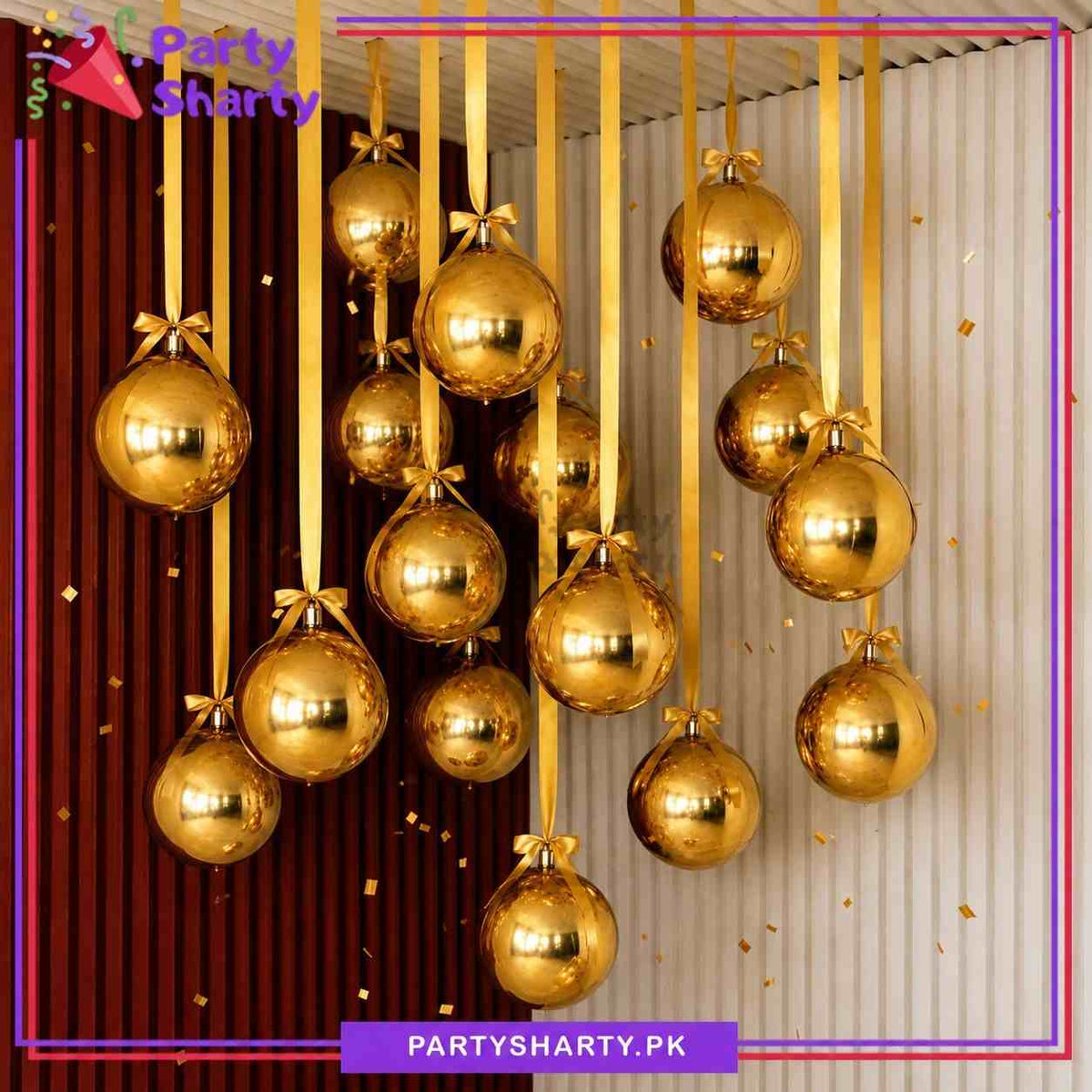 36pcs Golden Orbz Foil Balloons With Ribbons Set For Birthday Party Celebration